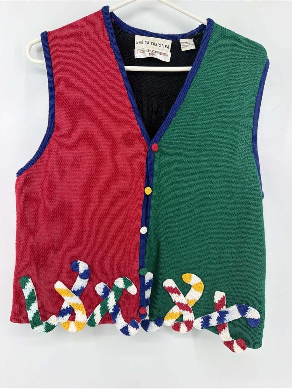 Vintage 1998 Marisa Christina Christmas Sweater Vest Candy Cane Holiday